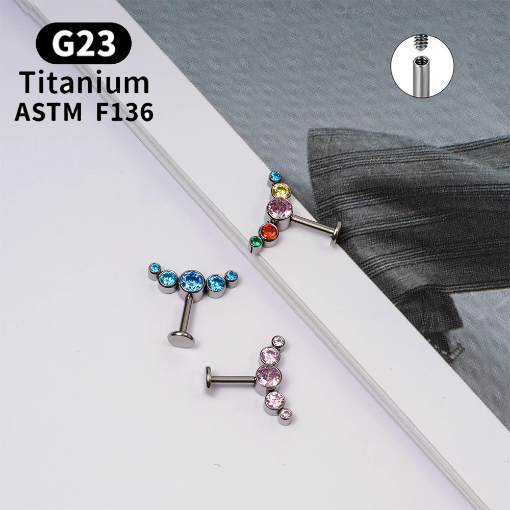 

G23 Titanium ASTM F136 16G Stud Earring Cluster CZ Internally Threaded Tragus Cartilage Ear Piercing Zirconia