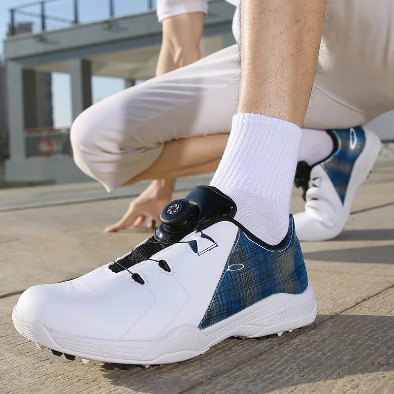 Classical Genuine Leather Golf Shoes for Men Quick Lacing Outdoor Golf Walking Training Sneakers for Unisex Professional Shoes