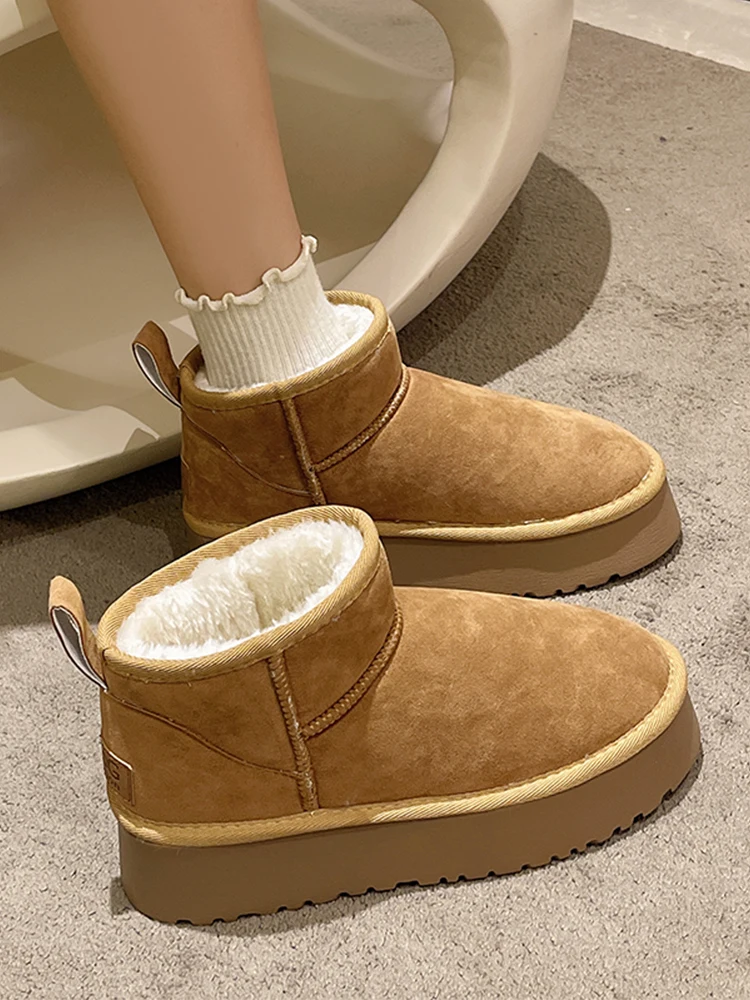 

Ботинки с плюшевой подкладкой, зимняя обувь, на плоской подошве, австралийская роскошная дизайнерская обувь с круглым носком и мехом, 2022, зимняя обувь на среднем каблуке, с резиновой подкладкой