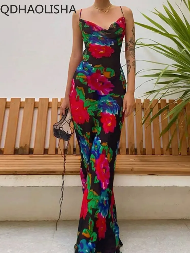 

Formal Occasion Dresses Halter Strap Open Back Long Vacation Beach Skirt V-neck Summer Sexy Dress Women Robe Women's Clothing