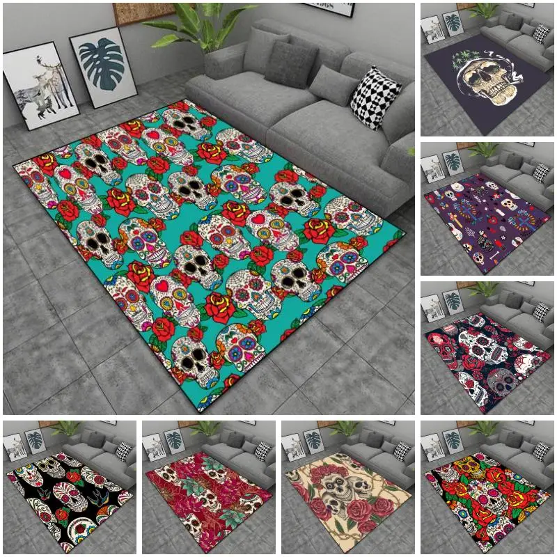 

Nordic Home Decoration Living Room Bedroom Large Carpet Skull Series Printed Floor Mat Carpet Kitchen Floor Mat