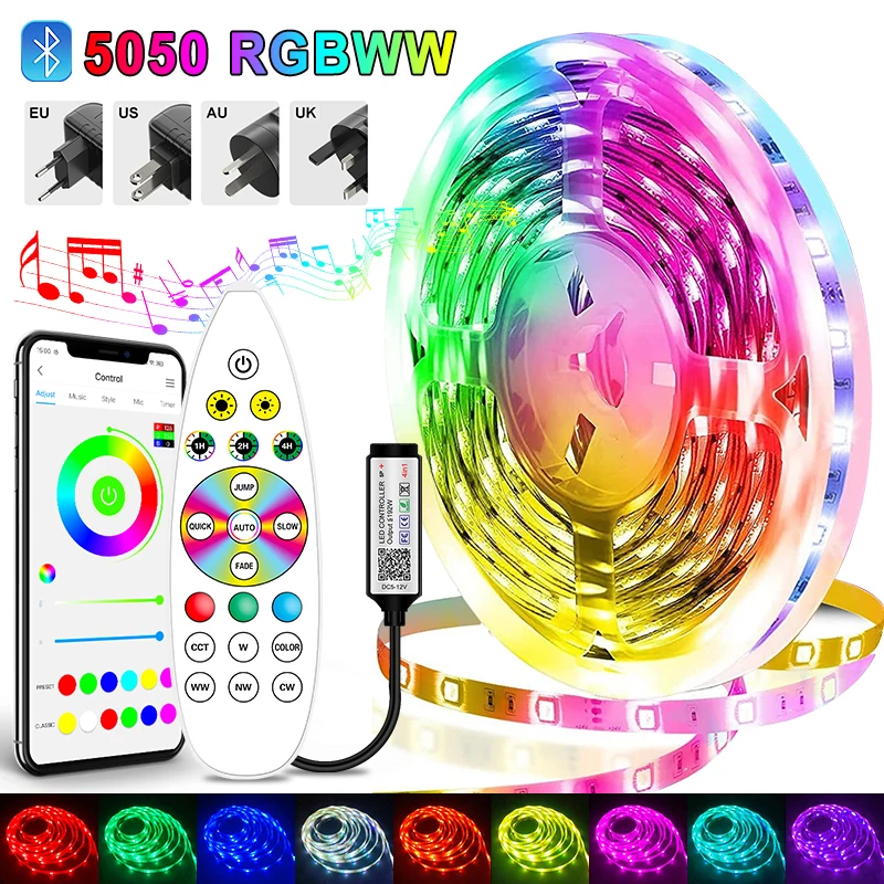 

Светодиодная лента RGB 5050 RGBWW 4 в 1 с поддержкой Bluetooth и приложением