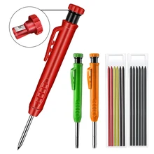 Solid Carpenter Pencil with Refill Leads and Built-in Sharpener for Deep Hole Mechanical Pencil Marker Marking Woodworking Tools