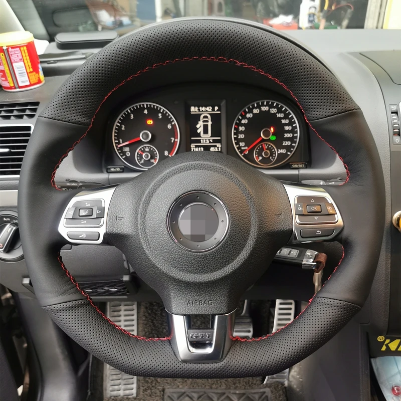 

For Volkswagen Golf 6 GTI MK6 VW Polo GTI Scirocco R Passat CC R-Line 2010 Black Genuine Leather Car Steering Wheel Cover