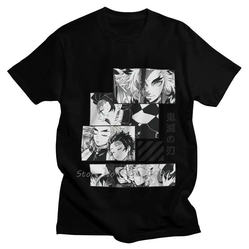 Maschio Anime Manga Demon Slayer T-Shirt Streetwear Kyojuro e Tanjiro Tshirt manica corta Hip Hop T Shirt cotone Tee abbigliamento