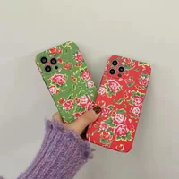 chinese red flower tpu soft phone case for iphone x xs xsmax 11pro 12promax 13pro northeast style fanny coque full cover fundas
