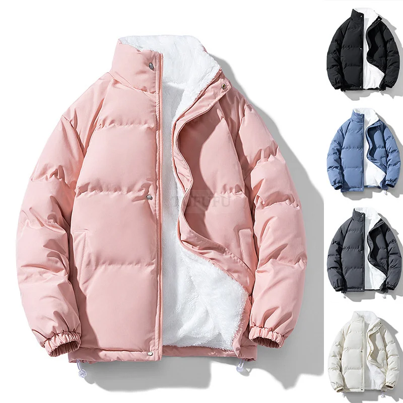 

2023 New winter coat men's plush medium long cotton jacket thickened cotton jacket wool collar warm men's clothing