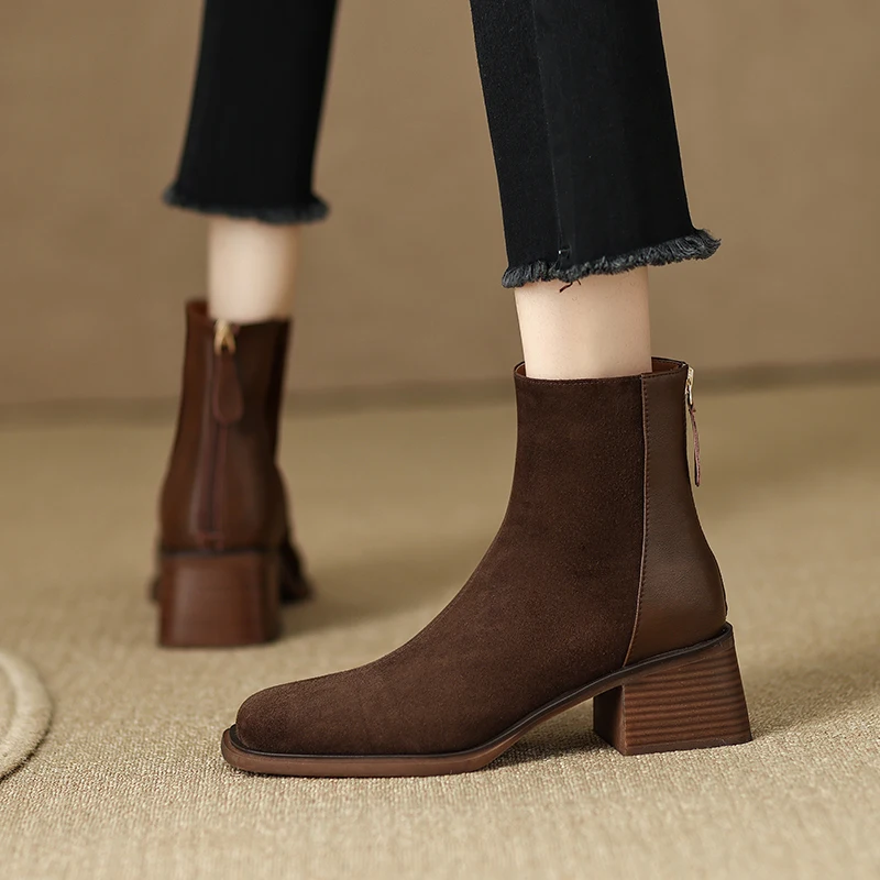 

2022 European Russia winter boots natural leather warm snow boots 22-24.5cm sheep Suede+wool ankle boots back zip Woolen boots