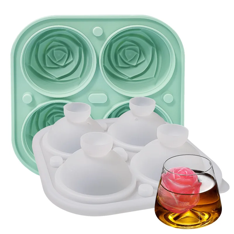 

4 In 1 Diy Rose Ice Lattice Silica Gel Mould Ice Flower Ice Cube Whisky Ice Box Grinder Kitchen Ice Cream Tools