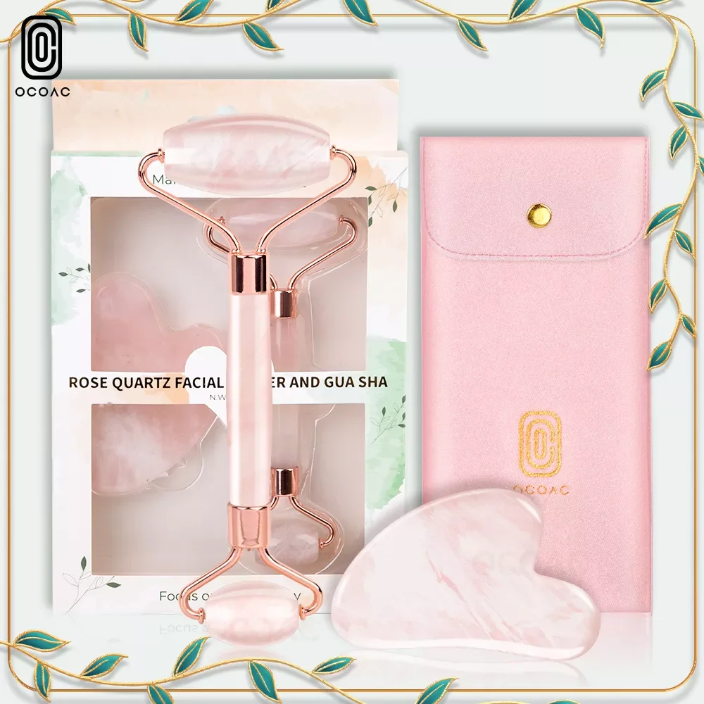 

2/1pcs Gua Sha Massager for Face Rose Quartz Jade Roller Beauty Health Skin Scraping Lifting Natural Stone Gouache Massage Boxed