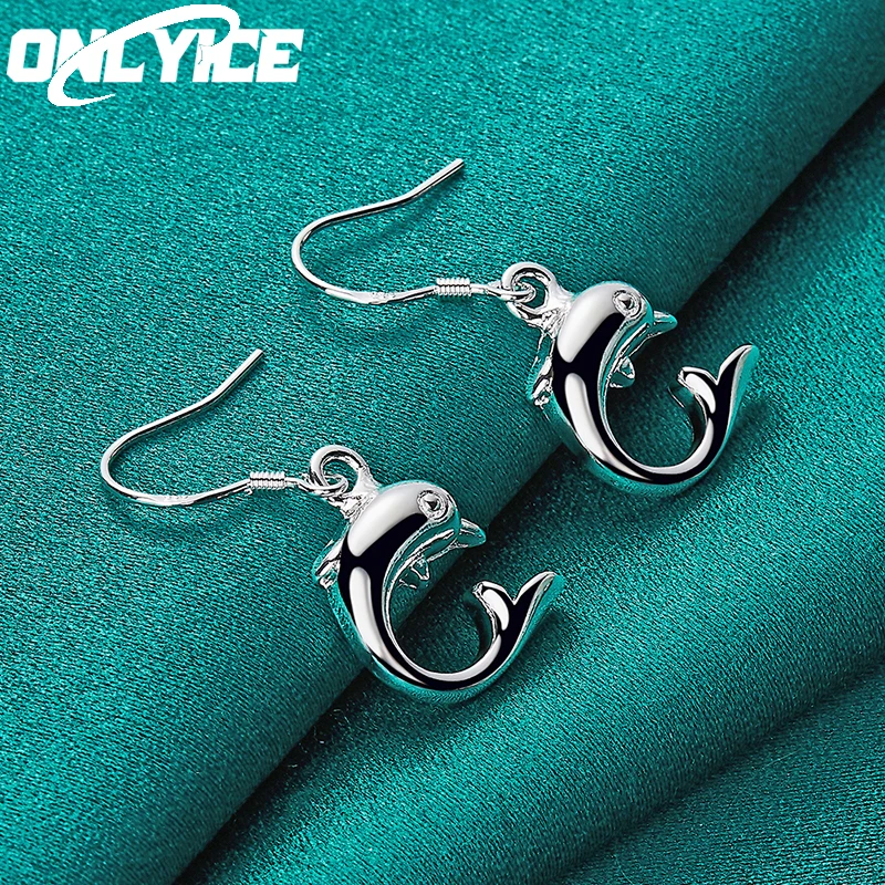 

New Charm 925 Sterling Silver Earrings For Women Wedding Trend Jewelry Cute Little Dolphin Drop Earrings Christmas Gifts