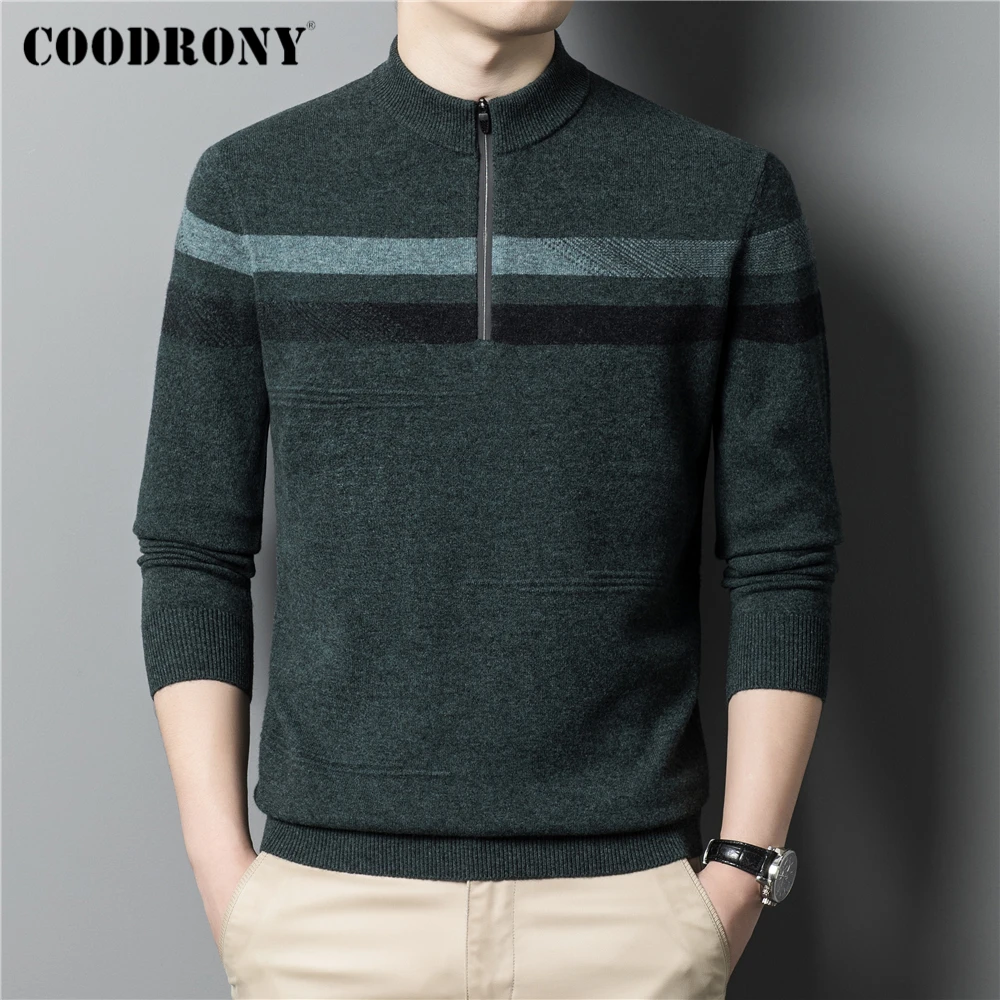 

COODRONY Brand O-Neck Zipper Knitted Sweater Men Clothing Autumn Winter New Arrival Classic 100% Wool Pullover Pull Homme Z3043