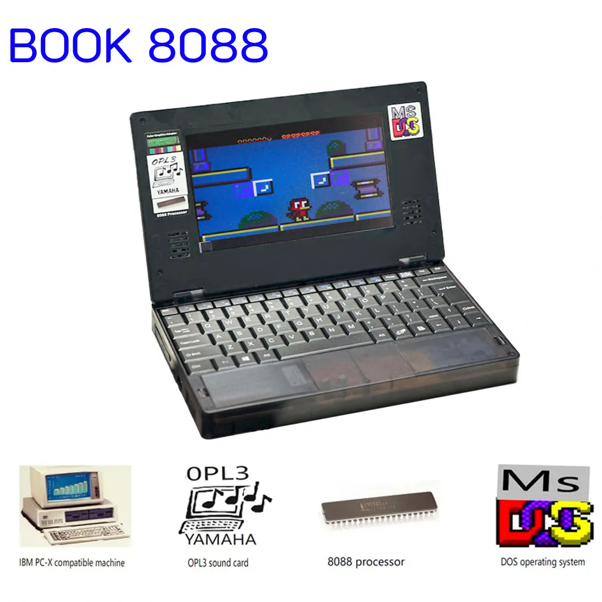 

Book 8088 DOS system laptop computer With CGA graphics card IBM PC XT compatible machine 8088 8086CPU microcomputer principle