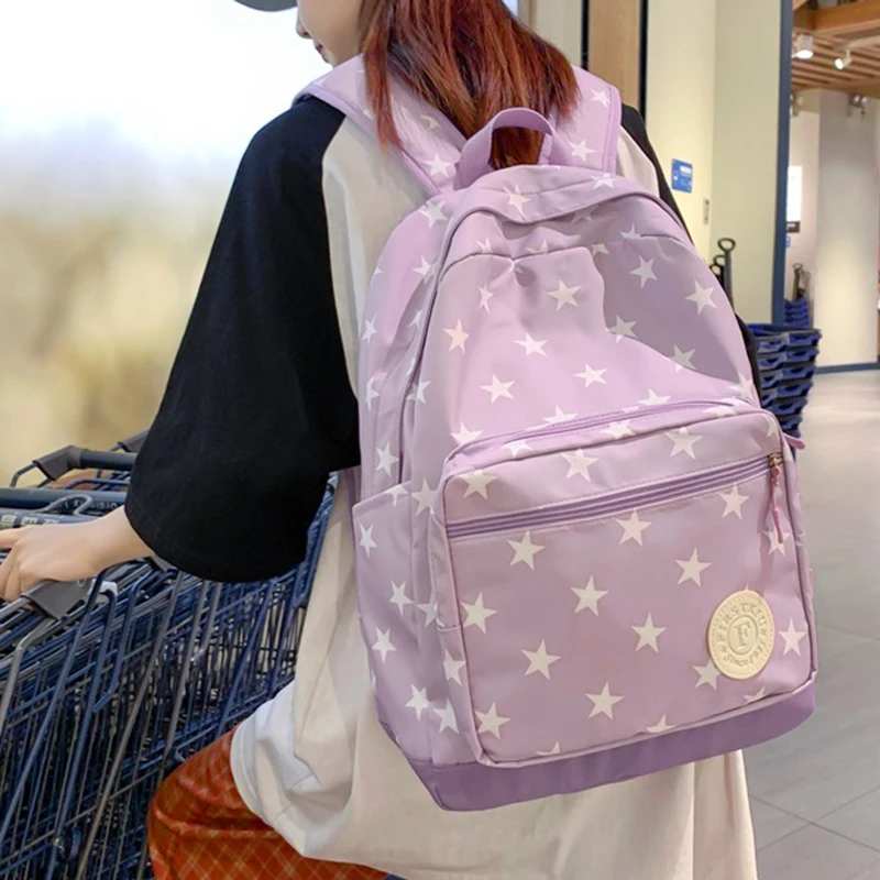 

Kids Backpack Korean Style Stars Print School Backpack Large Capacity Casual School Bag for Girls Boys
