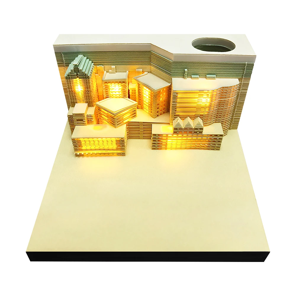 

Omoshiroi Block 3D Notepad Cubes City Led Lights Memo Pad Sticky Notes Diy Gift Boyfriend Non Adhesive Note Cube Mysterious Box