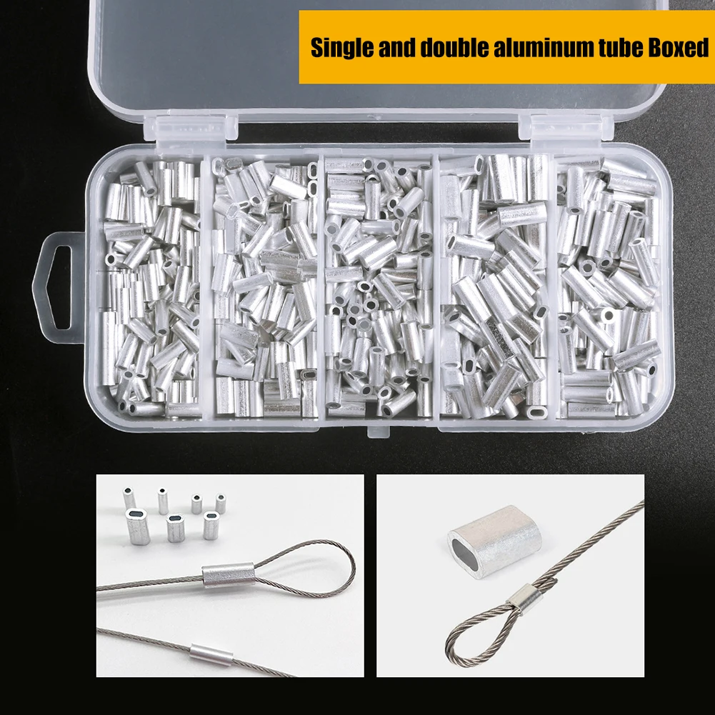 

200/250pcs Aluminum Fishing Single Double Barrel Crimping Tube Wire Pipe Crimp Sleeves Tackle Connector Line Accessories Tools