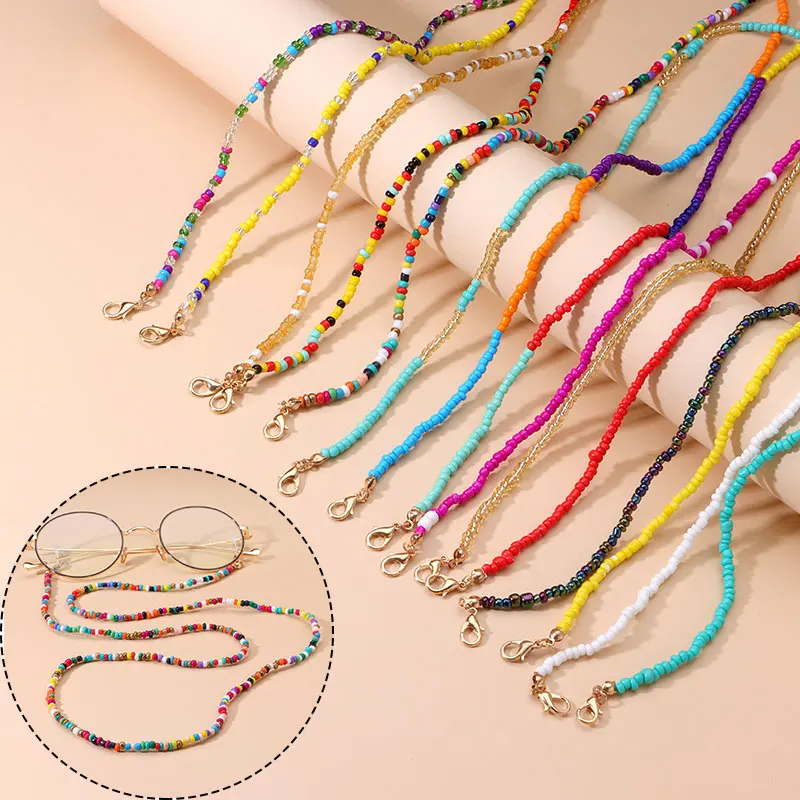 

Fashion Colored Beaded Sunglasses Chains Glasses Holder Face Mask Lanyard Women Anti Slip Neck Chain For Eyeglass Sunglasse