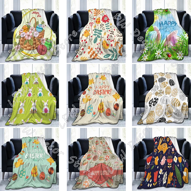 

Happy Easter Colorful Easter Egg Bunny Throw Blanket Soft Lightweight Durable Flannel Blanketfor Bed Couch Living Room Sofa Gift