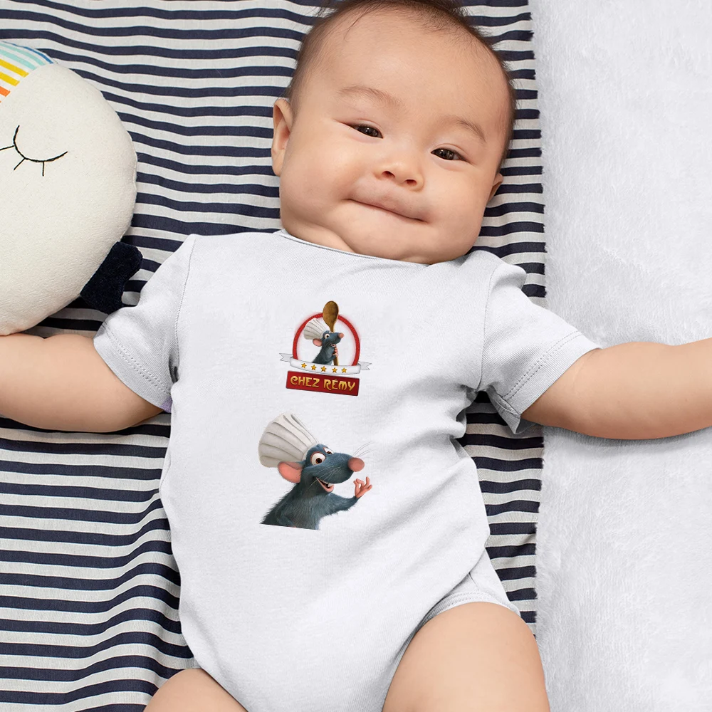 

Remy Kawaii Print Disney Ratatouille Four Seasons Baby White Onesie Cute Infant High Quality Romper All-match Girl Boy Clothes