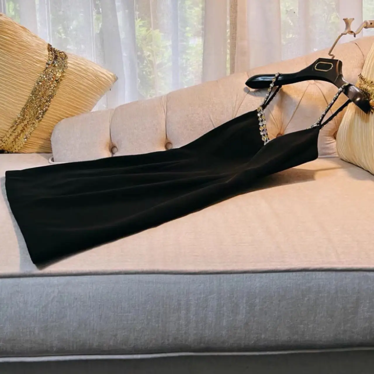 High-grade Rhinestone Black Mini Party Dress 2023 Summer New Camisole Style Dress High Waist Slim Lux Short Dress Women