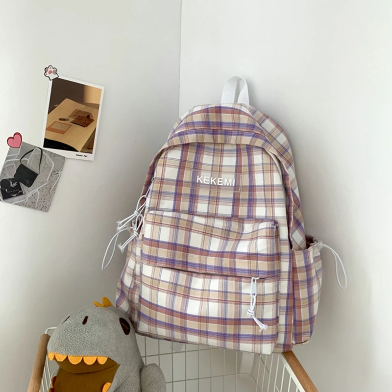 2022 Canvas Backpack Students Plaid School Backpacks College School Bags For Teenage Girls Travel Backbag Female Bookbags Sac
