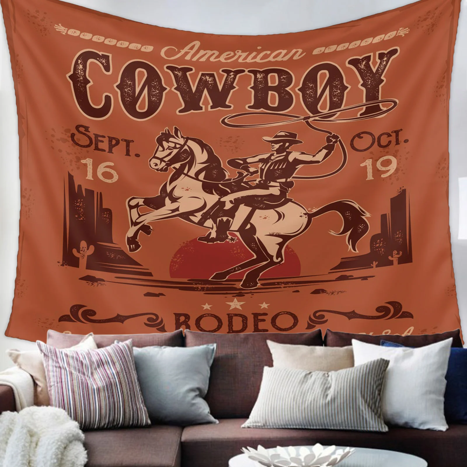 

Western Cowboy Tapestry Retro Horse Sunset Wall Hanging Vintage Tapestries Bedroom Living Room Dorm Wall Decor Background Cloth