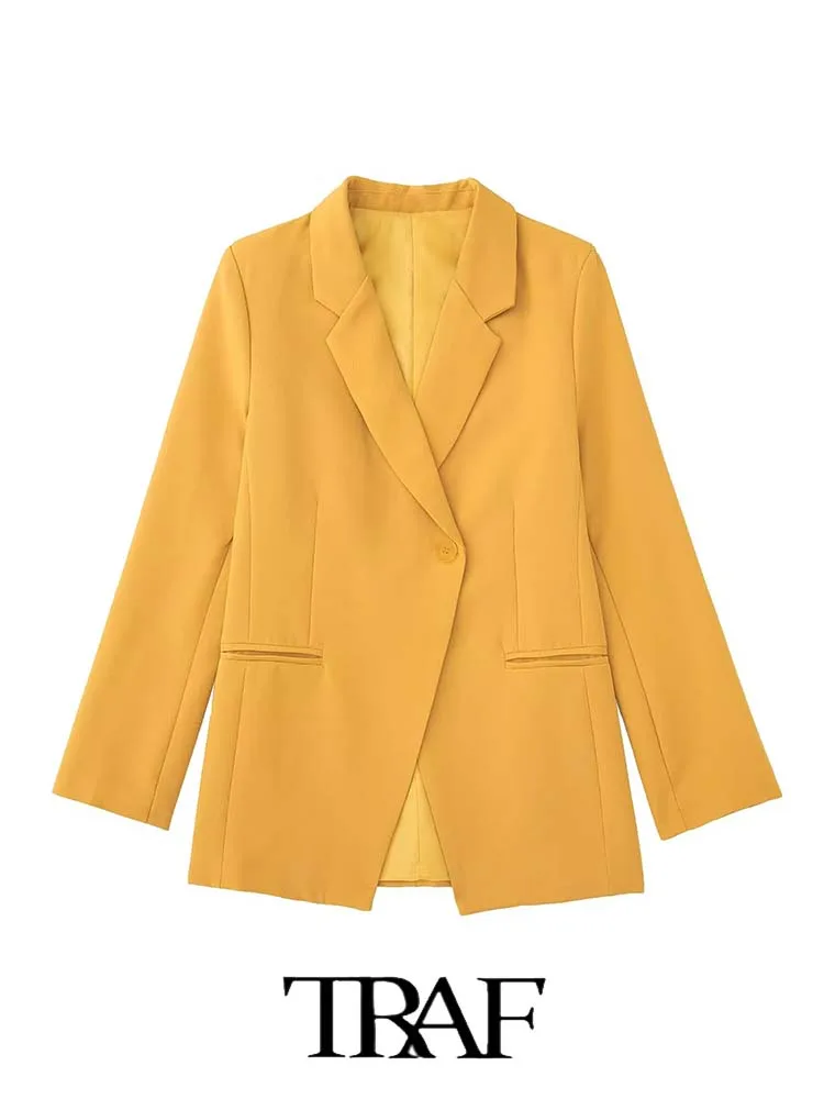 

TRAF Solid Color Casual Blazer Women 2022 Casual Blazer Woman Office Female Suit Long Sleeve Jacket