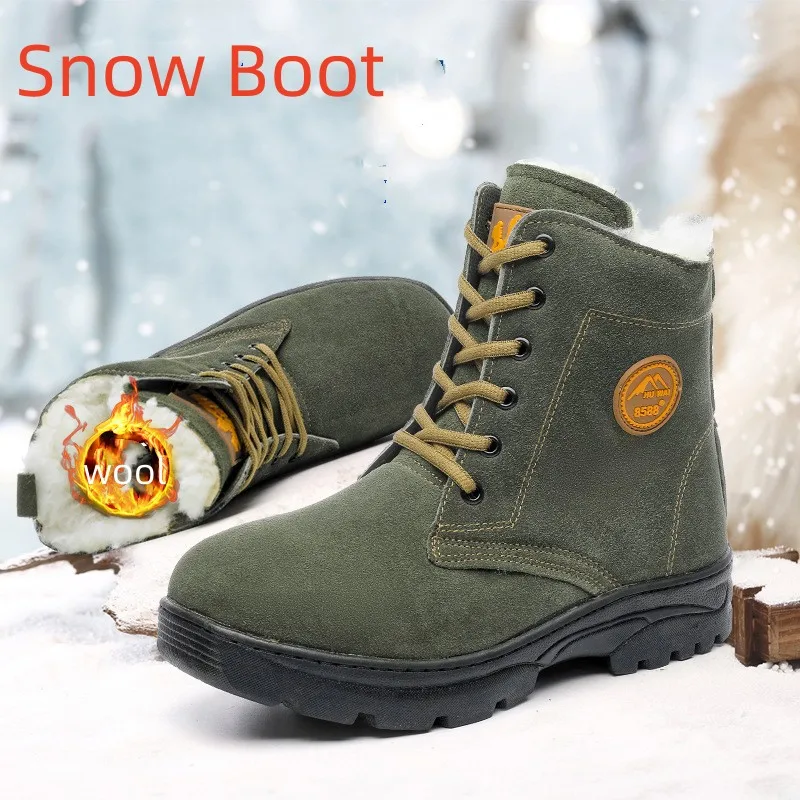

Sshooer Winter Boots Snow Warm Wool Boot Real Cowhide Cow Suede Waterproof Outdoor Non-slip Shoe Men Work Safety Big Head Boots