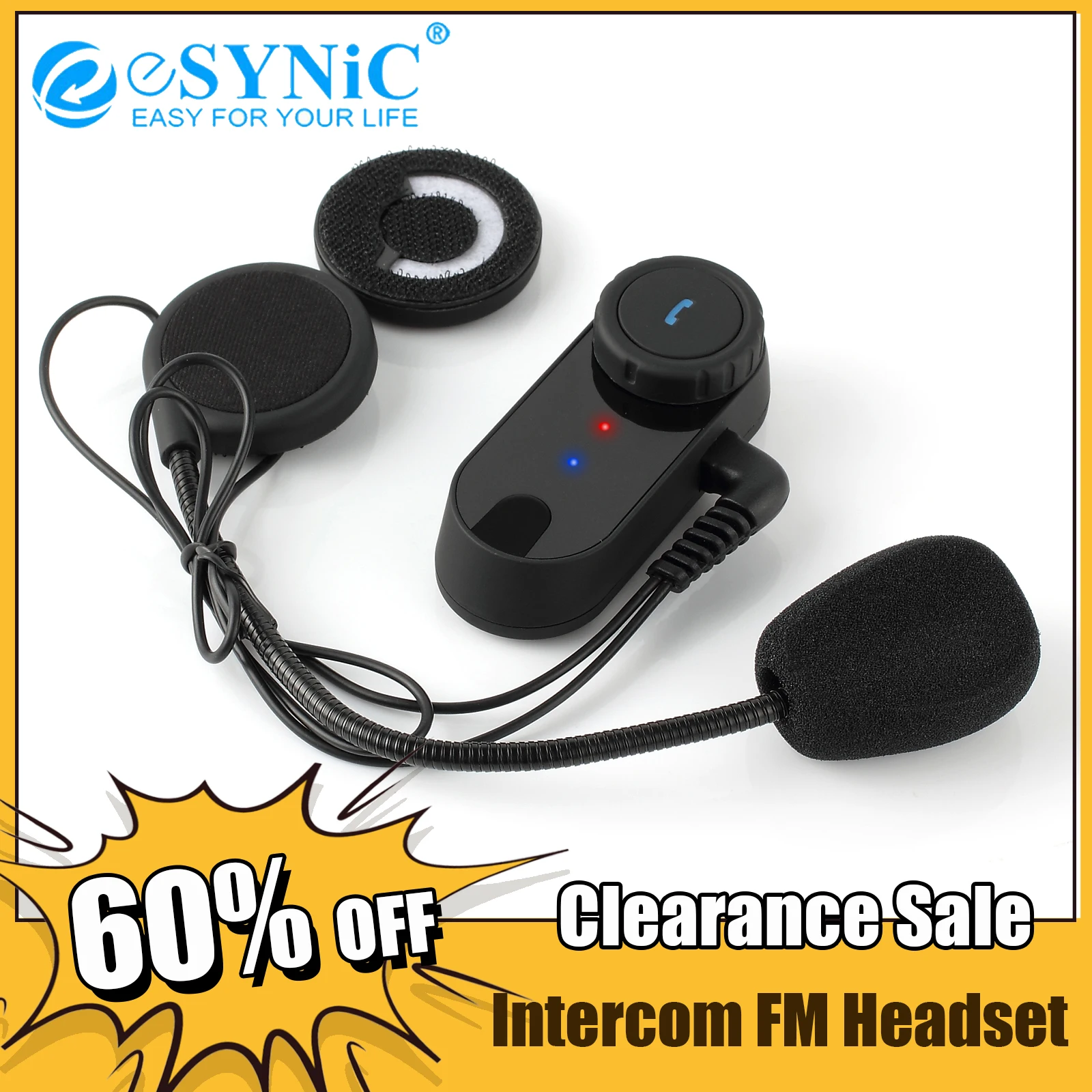 

Bluetooth-гарнитура eSYNiC для мотоциклетного шлема, 800 м, 2 шт.