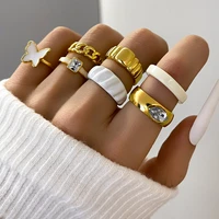 fashion butterfly knuckle ring set for women crystal yellow enamel geometric joint rings girls trendy jewelry gift