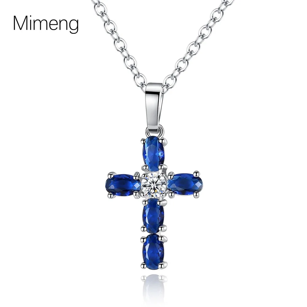 Женское Ожерелье с голубым топазом подвеска-крест | Украшения и аксессуары