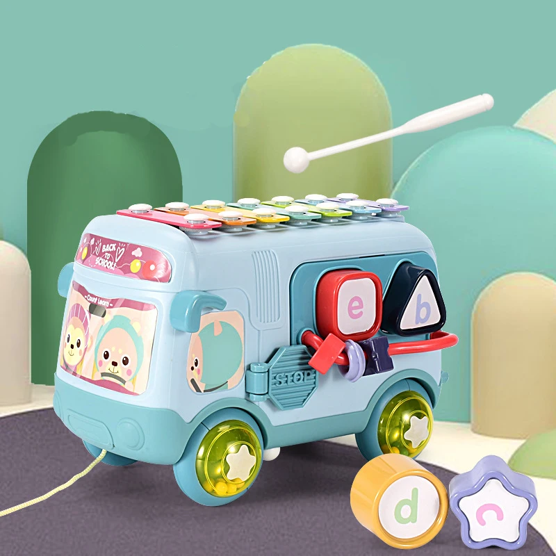 

Baby Eight-tone Hand-Knocking Musical Instrument Bus Storage Toys with Rattles Education Toy Gift for Toddler Boys Girls
