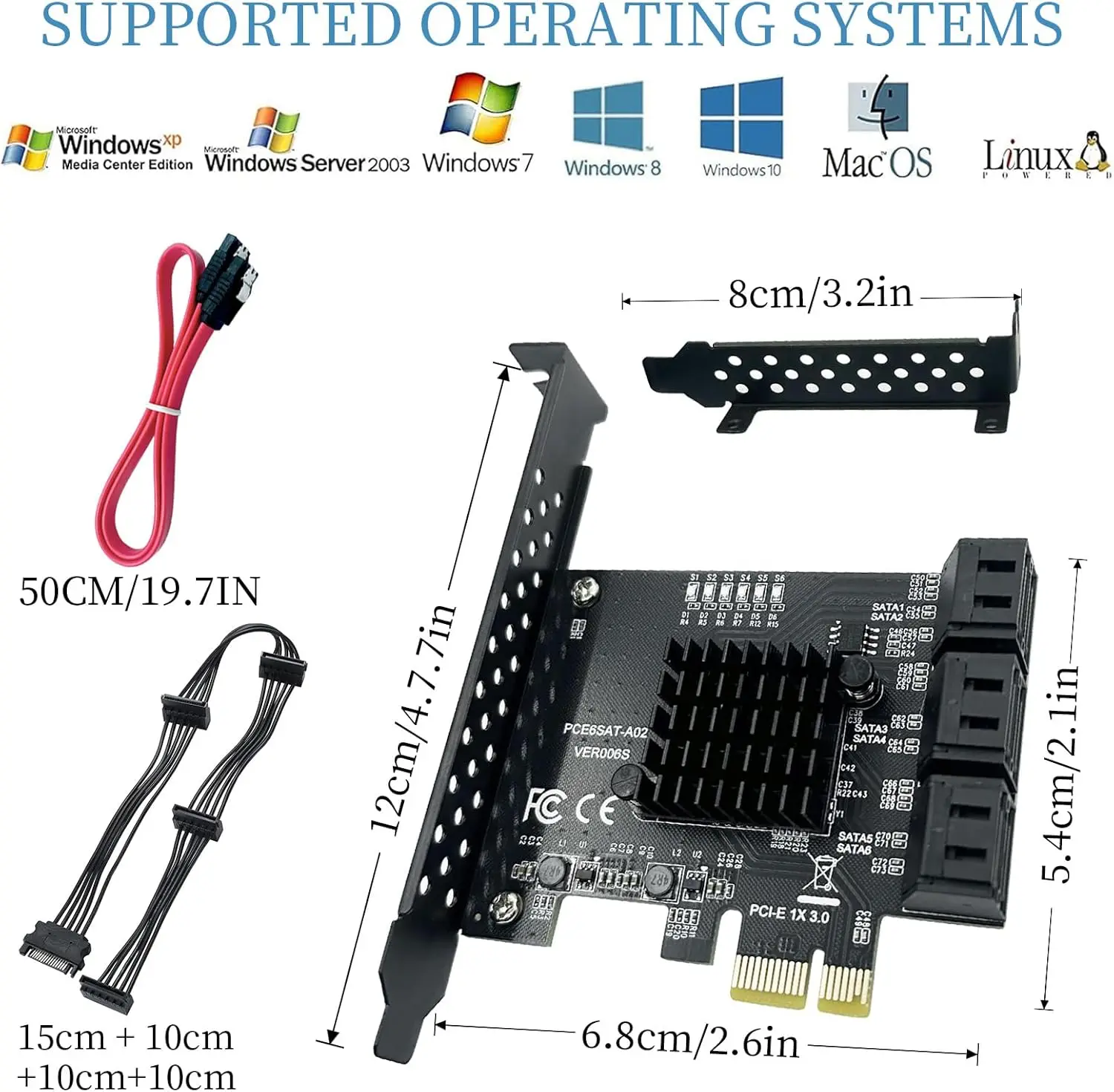 Карта контроллера PCI-E 1X к SATA 3.0, 6-портовая плата расширения SATA 3 6 Гбитс с поддержкой слотов PCI-Express, совместимая с SSD и HDD (art.: 3920d336e4df4) - 3920d336e4df4