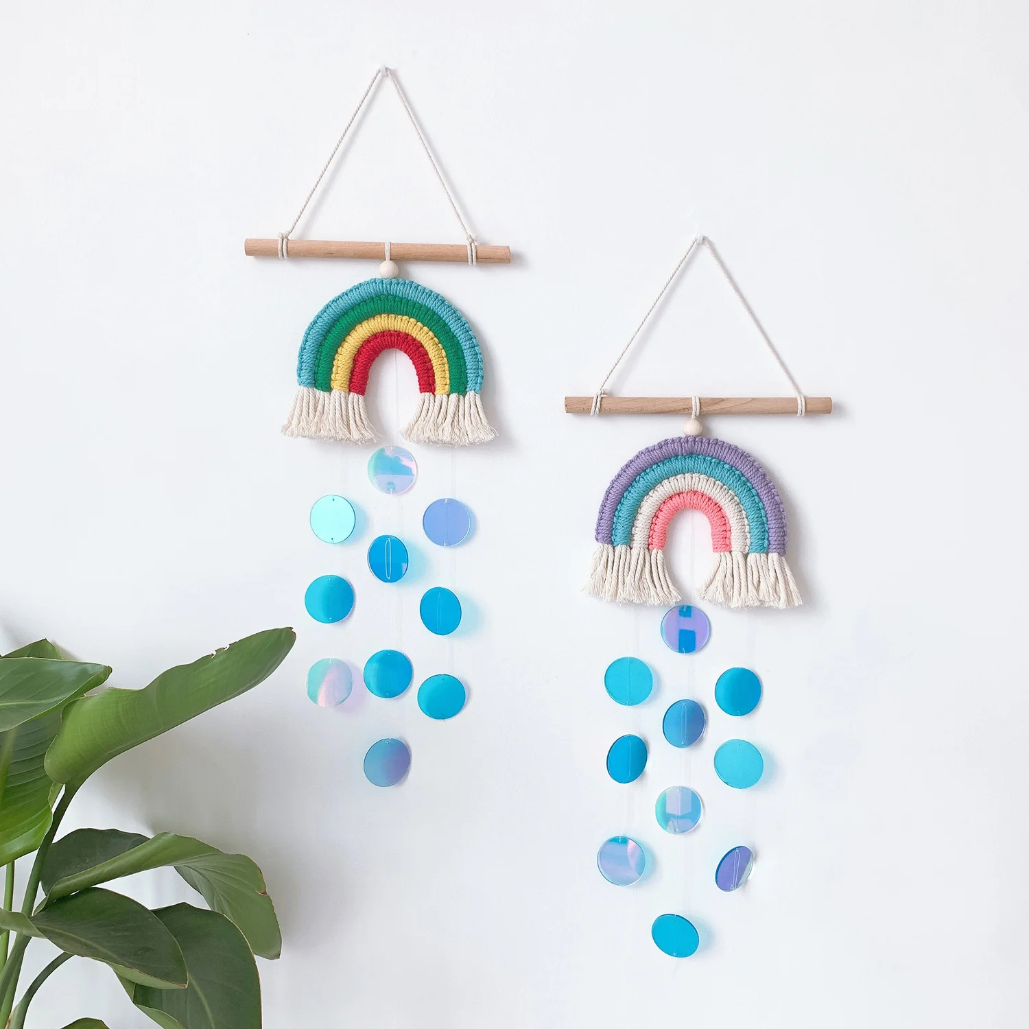 

Nordic ins style wooden stick rainbow imitation shell piece pendant wall hanging mural home decoration wall decoration