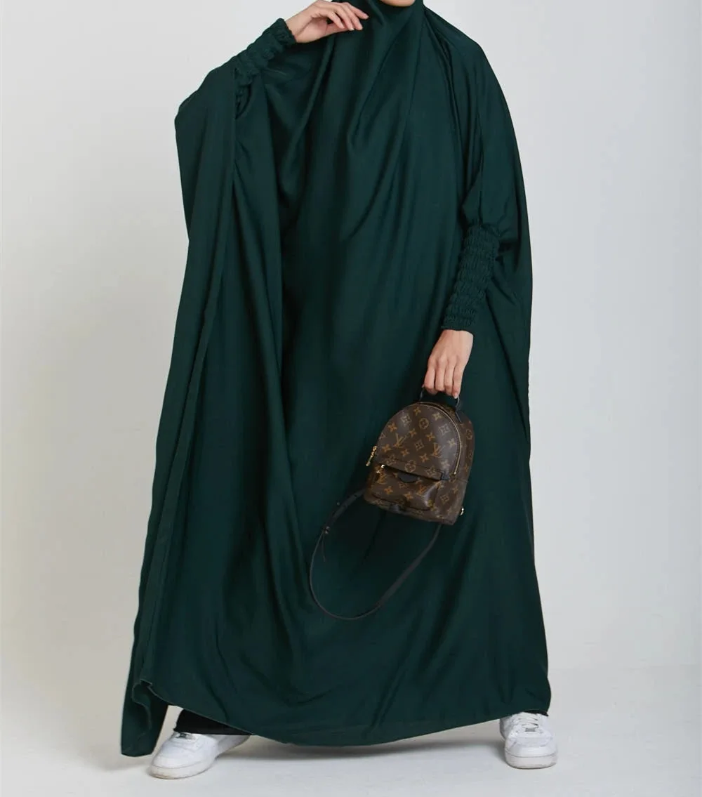 New Ramadan Batwing Modest Satin Jilbab Prayer Abaya Dubai Nida Muslim Hijab Dress Women Kaftan Robe Long Khimar Islam Djellaba