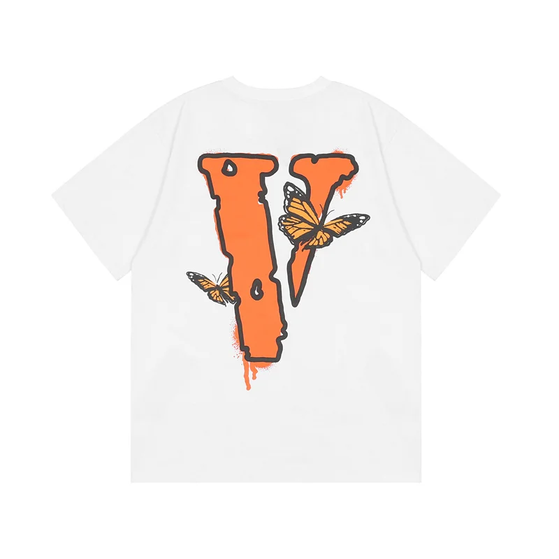 2021 new VLONE short-sleeved big V butterfly print high street star the same loose men and women couple T-shirt |