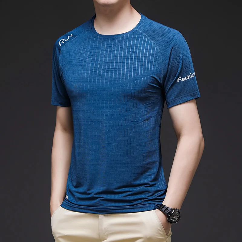 2022 quick-drying clothes men short-sleeved outdoor running loose summer thin breathable ice silk sports T-shirt men