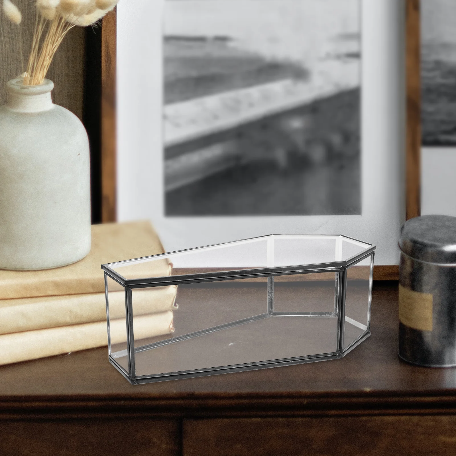 Стеклянная шкатулка для драгоценностей в виде гроба винтажная витрина на память