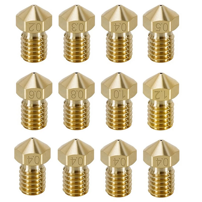 

3D Printer Accessories 12 Pieces Of High-Precision Brass Nozzle Extrusion Head Nozzle M6 Thread Diameter 0.2-1.2Mm