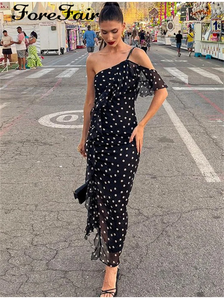 

Forefair Sexy Off Shoulder Dress Women Wave Point Sleeveless Backless Female Dresses 2023 Summer Fashion Black Long Vestido Lady