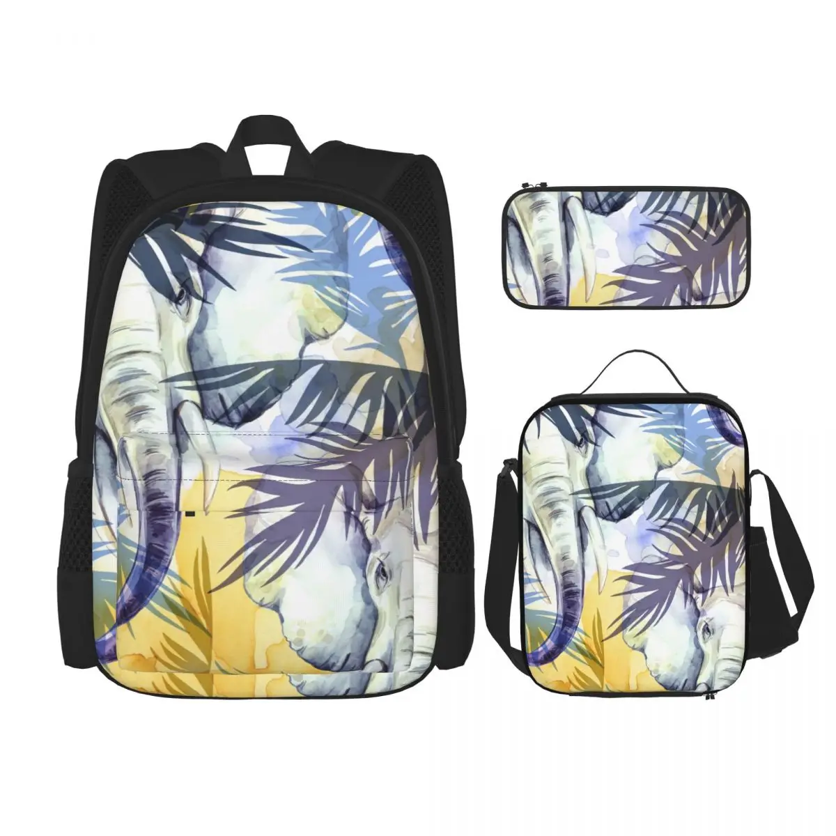 

3 Pcs Set Children's Backpacks School Bag for Girls Schoolbags Lunchbox School Child With Pencil Case Elephants With Leaves