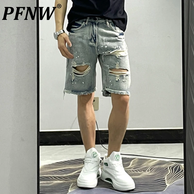 

Мужские джинсовые шорты PFNW, тонкие прямые шорты с дырками, с необработанными краями, модель 28A2516 на весну-лето