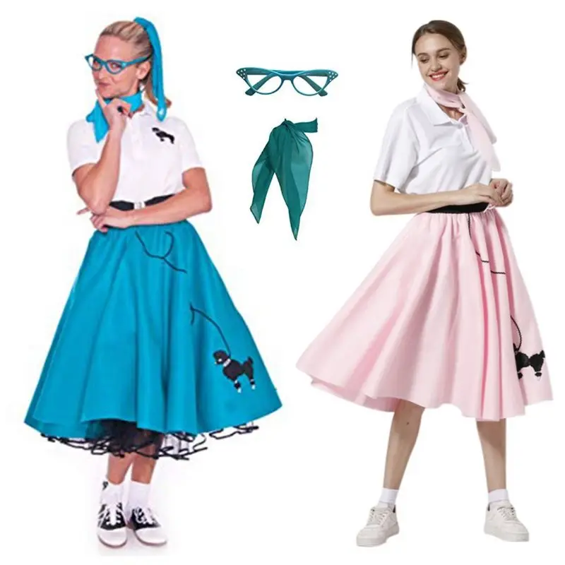 

Adult 4 Piece Poodle Adult Women Retro Skirt Costume Set Halloween Cosplay