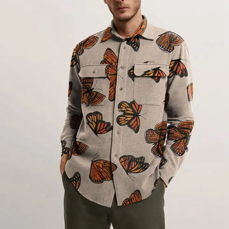 2022 Men's Lapel Print Shirts Fall Fashion Outerwear Shirts Unique Button Street Long Sleeve Shirts Men's Casual High Quality