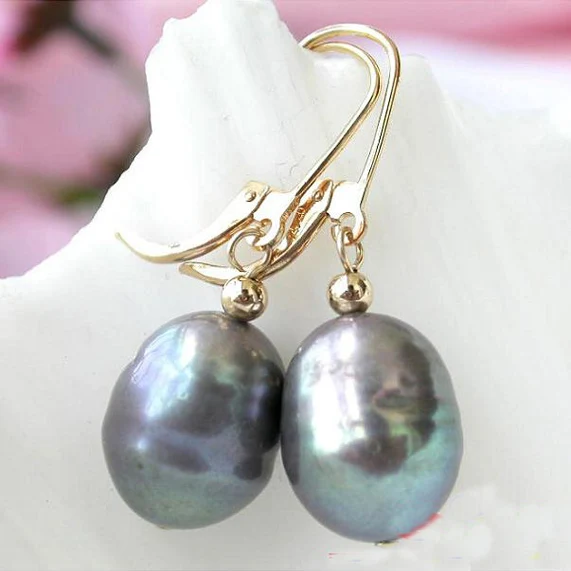 

2022 Newest Huge 15mm Gray Rice Freshwater Pearl Dangle Earring 14k/20 Fashion Jewelry Handmade Charming Women Gift