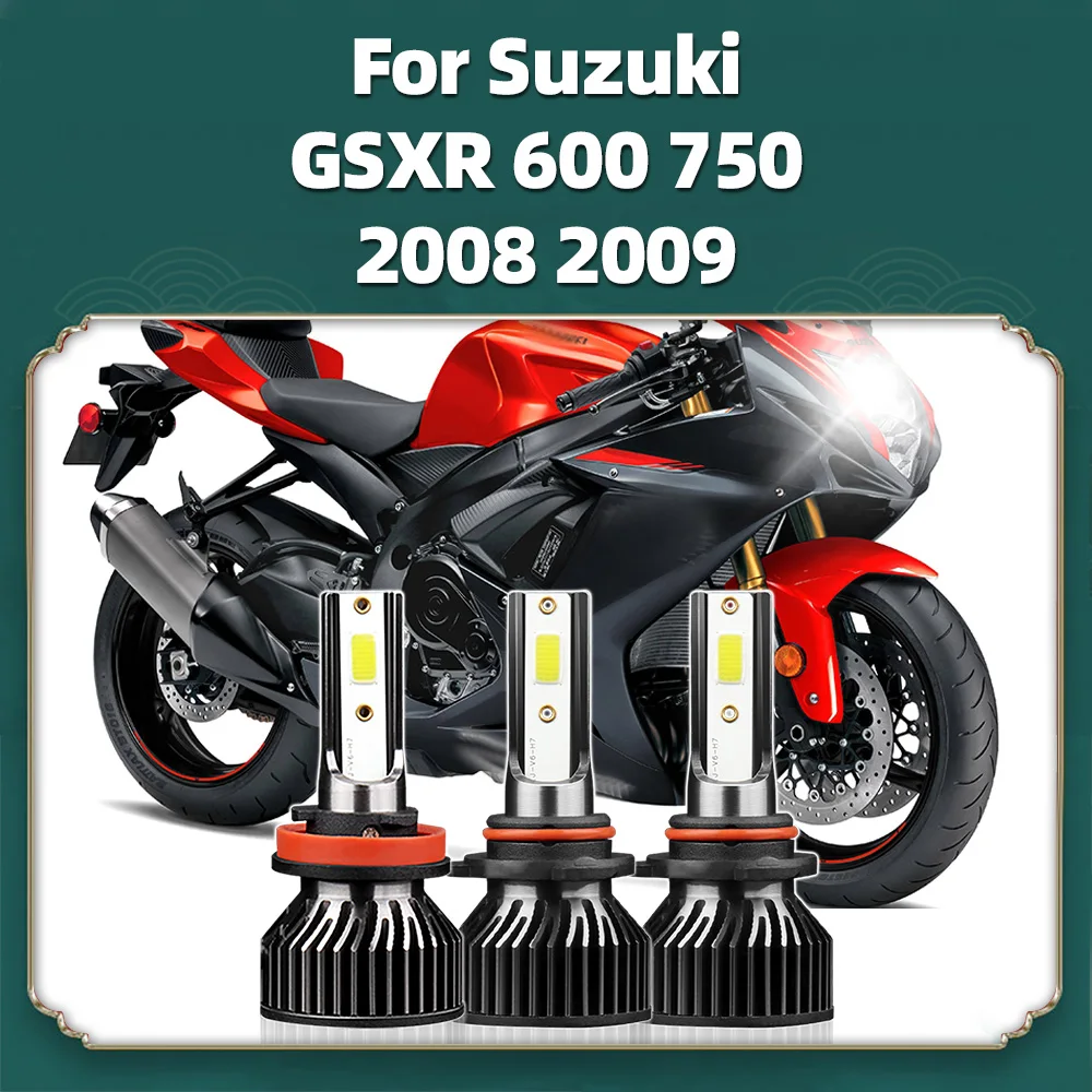 Для Suzuki GSXR 600 750 2008 2009 Мотоцикл HB3 9005 H11 Светодиодные фары 3 шт. Лампа для фар