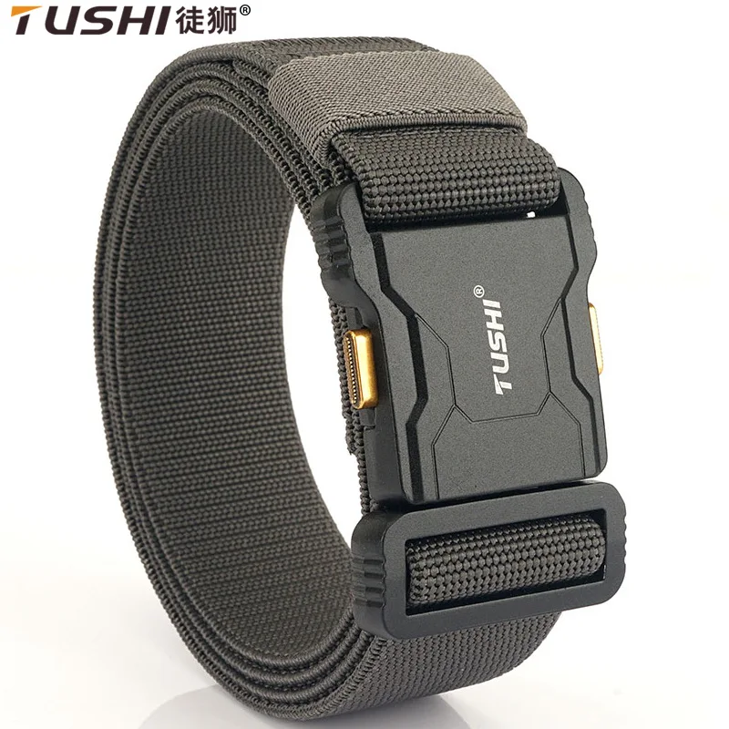 TUSHI 2023 Fashion New Tactical Men Belt Multifunctional Elastic Polyester Waistband Metal Quick Release Buckle Ceinture Jeans