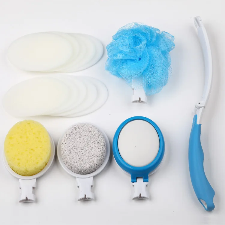 

Long Handle Bath Brush with 5 Interchangable Heads, Bendable Shower Back