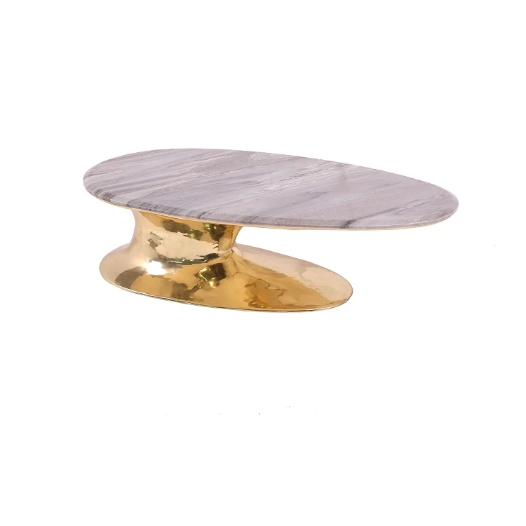 

Modern Luxury Living Room Furniture Copper with Blue Jinsha Marble Countertop Coffee Table