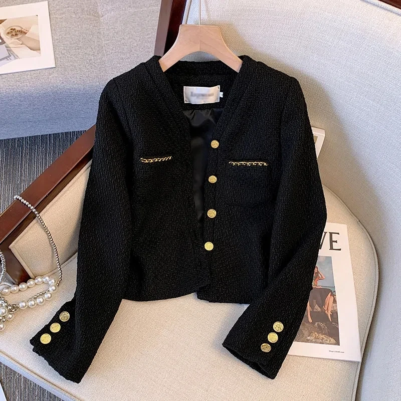 

Spring Autumn Stylish Black Short Coats Women's Clothing Winter Jackets 2023 New Girls Tops Single Breasted Outerwear BC417